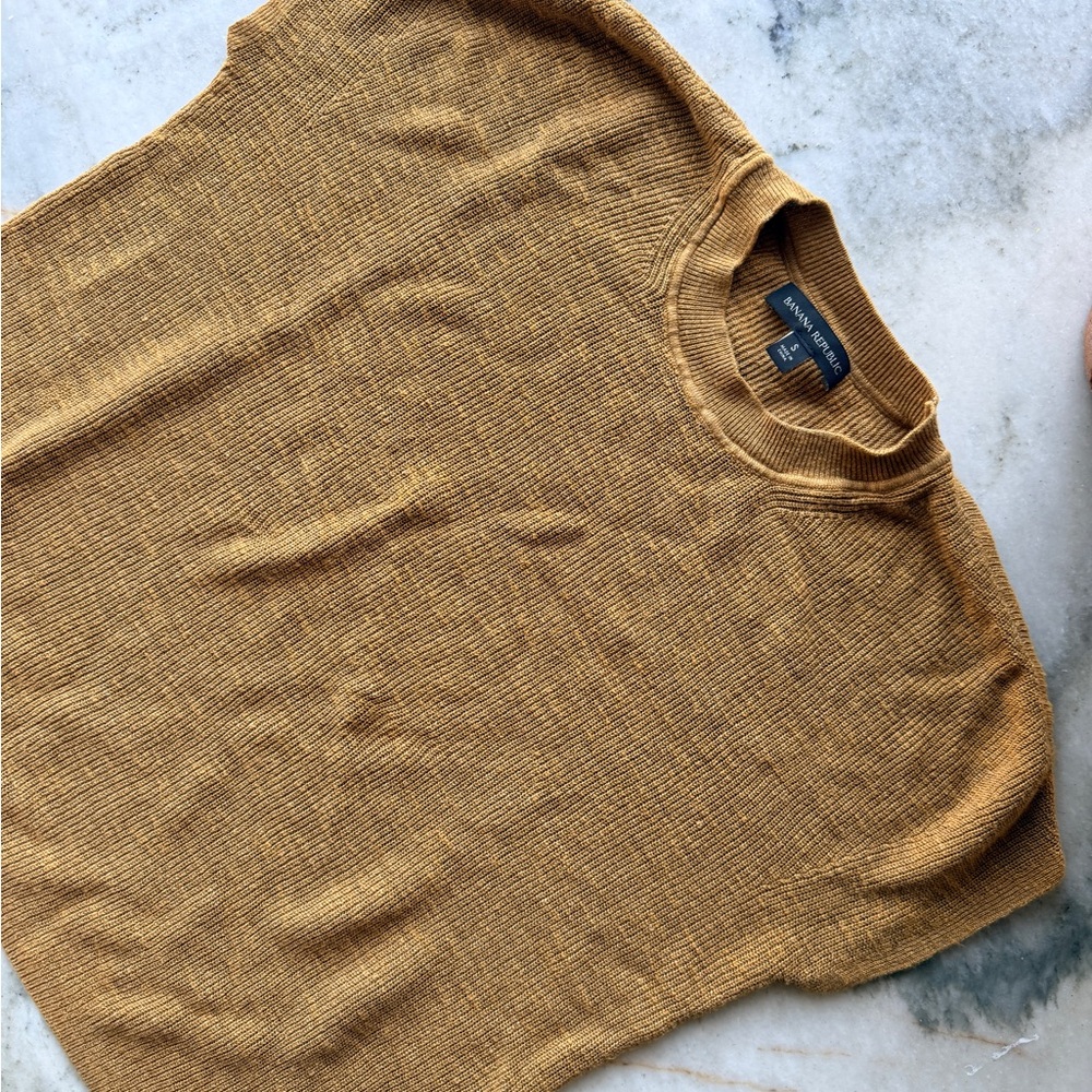 Banana Republic Womens Crewneck Dolman Short Sleeve Sweater Top Mustard